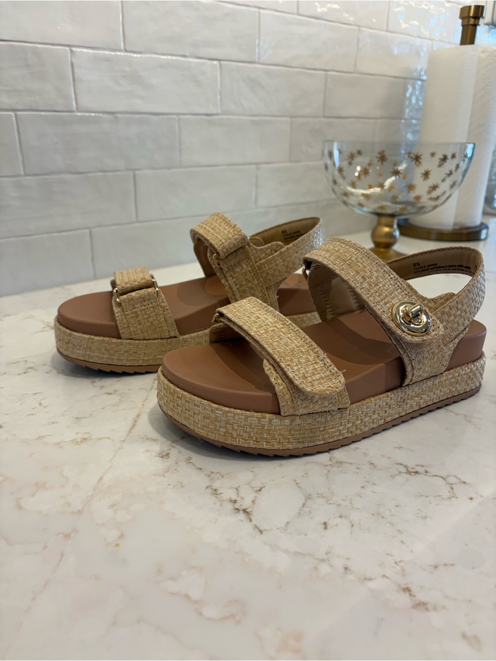 a new day Woven Tan Platform Sandals with Gold Accent